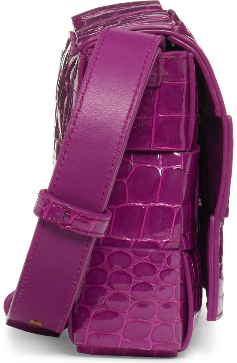 Bottega Veneta Cassette Intrecciato Croc Embossed Patent Leather Crossbody Bag, Alternate, color, Venom-M Brass