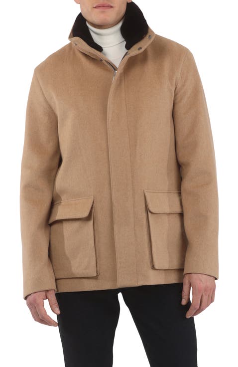 Men's Jacket Crafted from Loro Piana Wool with Detachable Genuine Shearling Collar