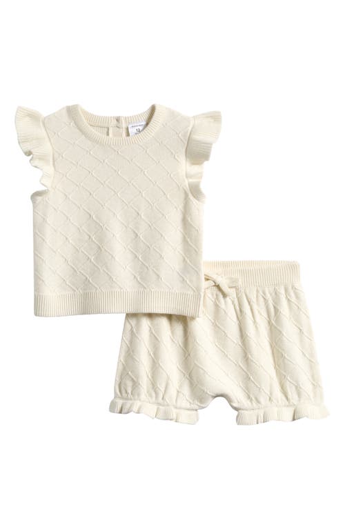 Nordstrom Flutter Sleeve Sweater & Bubble Shorts Set In Ivory Egret