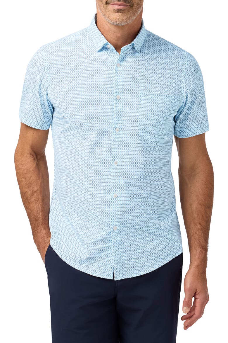 Leeward Trim Fit Skyline Multi Diamond Short Sleeve Button-Up Shirt, Main, color, SKYLINE BLUE MULTI DIAMOND