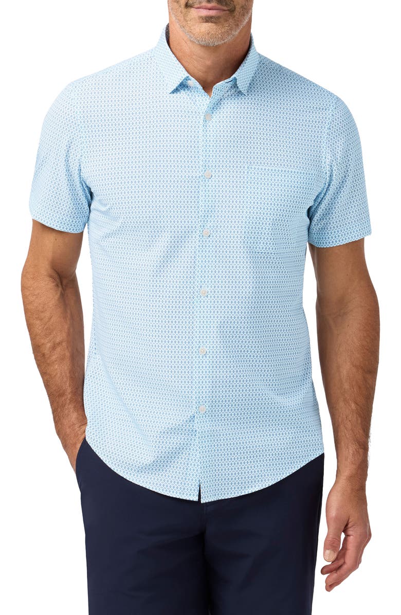 Mizzen+Main Leeward Trim Fit Skyline Multi Diamond Short Sleeve Button-Up Shirt, Main, color, Skyline Blue Multi Diamond