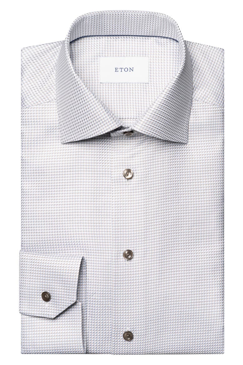 Slim Fit Houndstooth Dress Shirt, Main, color, WHITE/ MEDIUM BROWN