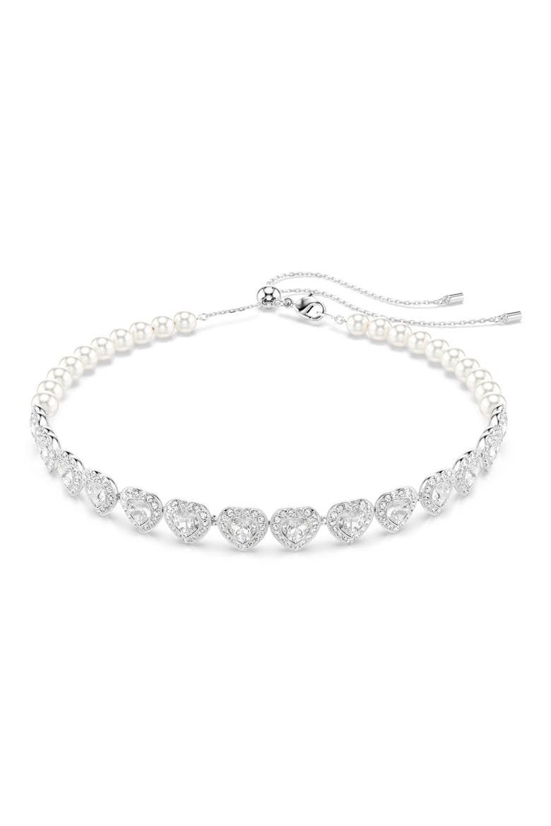 x Ariana Grande Angelic Crystal Heart & Faux Pearl Choker Necklace, Alternate, color, WHITE/ SILVER