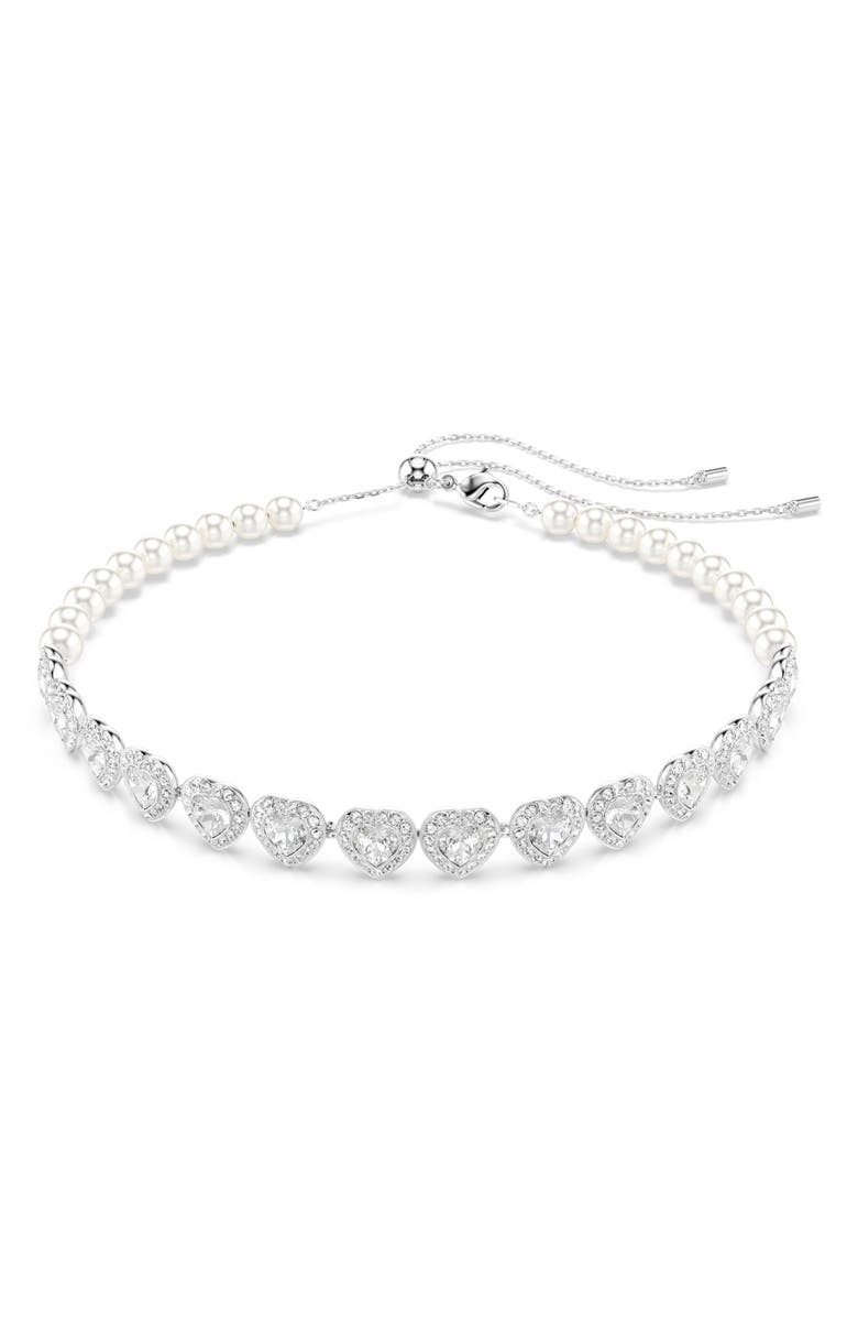 Swarovski x Ariana Grande Angelic Crystal Heart & Faux Pearl Choker Necklace, Alternate, color,