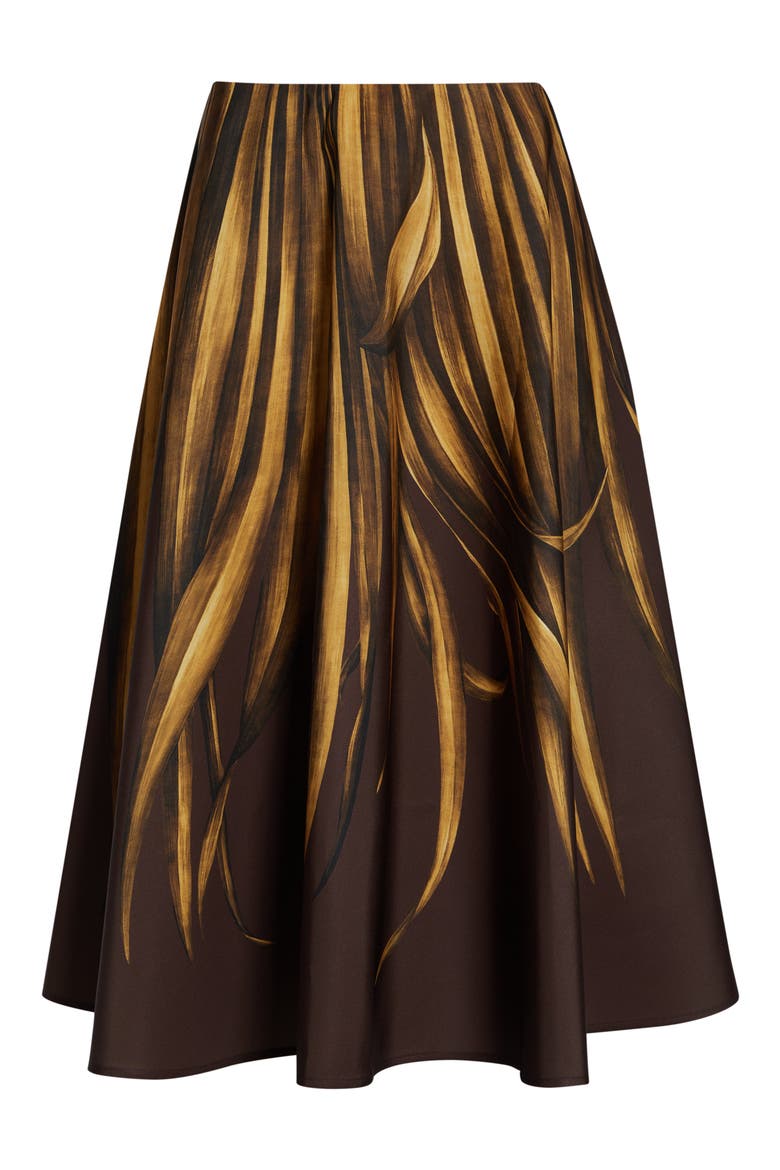 Palm Leaves Print Faille Circle Skirt, Alternate, color, BROWN/ BROWN