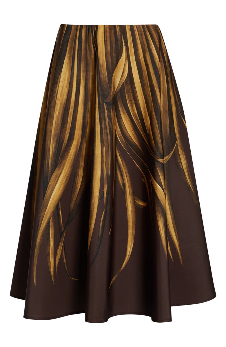Oscar de la Renta Palm Leaves Print Faille Circle Skirt, Main, color, Brown/ Brown