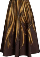 Oscar de la Renta Palm Leaves Print Faille Circle Skirt