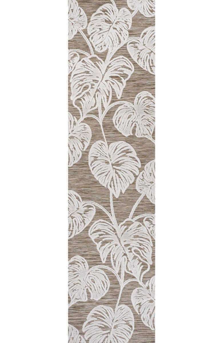 JONATHAN Y Tobago High-Low Two-Tone Monstera Leaf Indoor/Outdoor Area Rug, Alternate, color, Brown/Ivory
