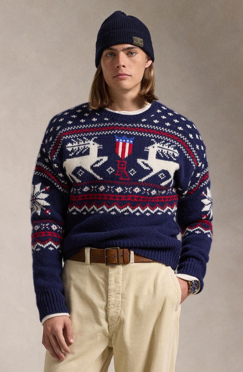 Polo Ralph Lauren Reindeer Jacquard Wool Sweater, Alternate, color,