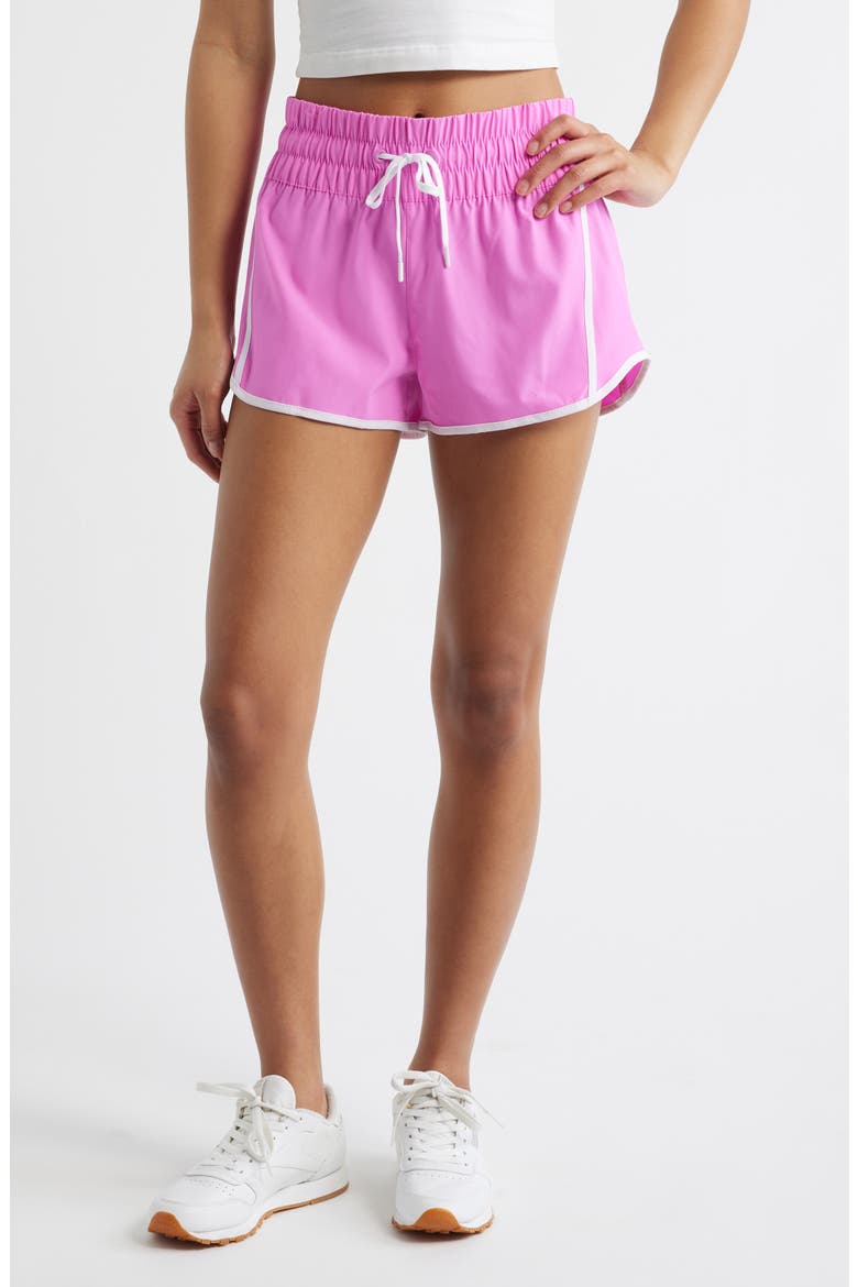 Smocked High Waist Drawstring Shorts, Main, color, SUPER PINK
