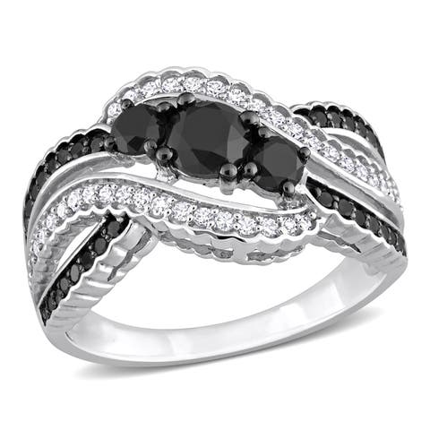 1-1/5 Black Diamond Crisscross Ring 10k