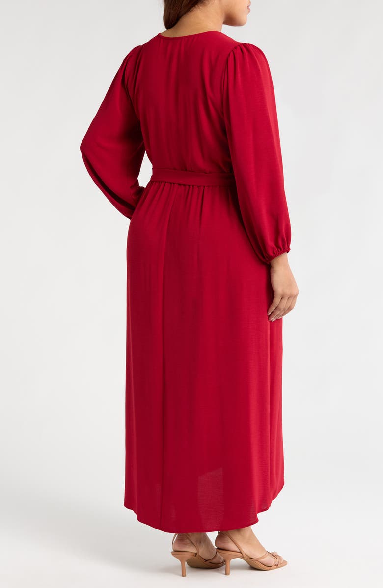 Connected Apparel Tie Waist Long Sleeve Wrap Dress, Alternate, color, Garnet