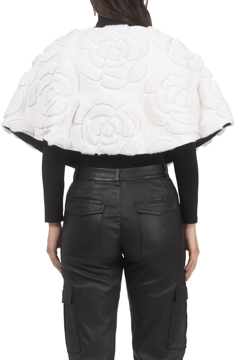 GORSKI Genuine Shearling/Suede Floral Embroidered Stole Reversible To Cashmere And Wool Blend, Alternate, color, White/Black