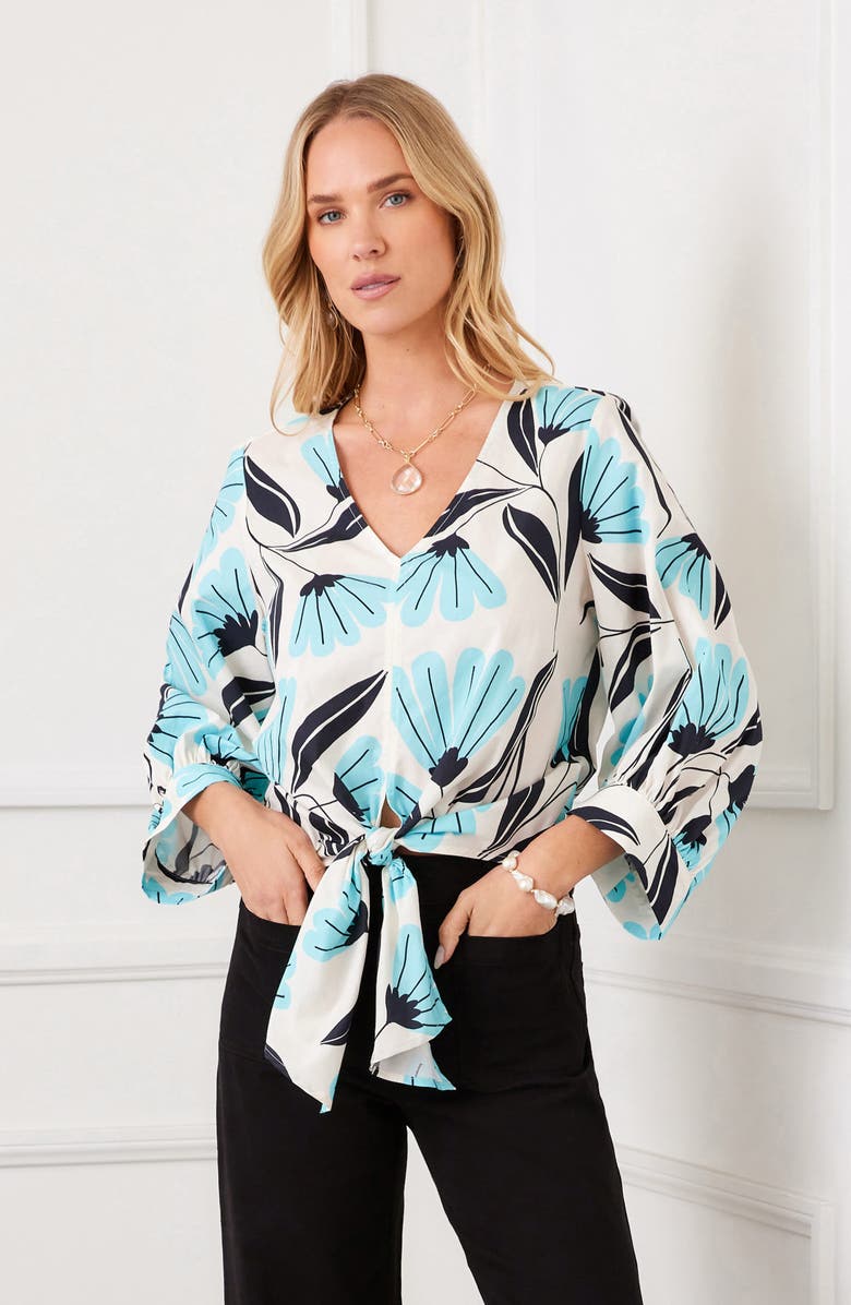 Karen Kane Print Tie Front Top, Alternate, color, Print
