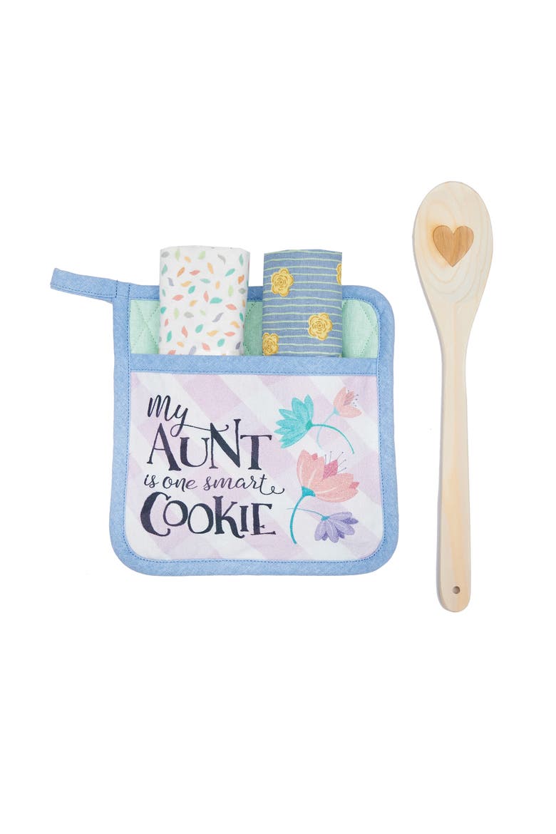 Aunt Smart Cookie Potholder Gift Set, Main, color, Blue