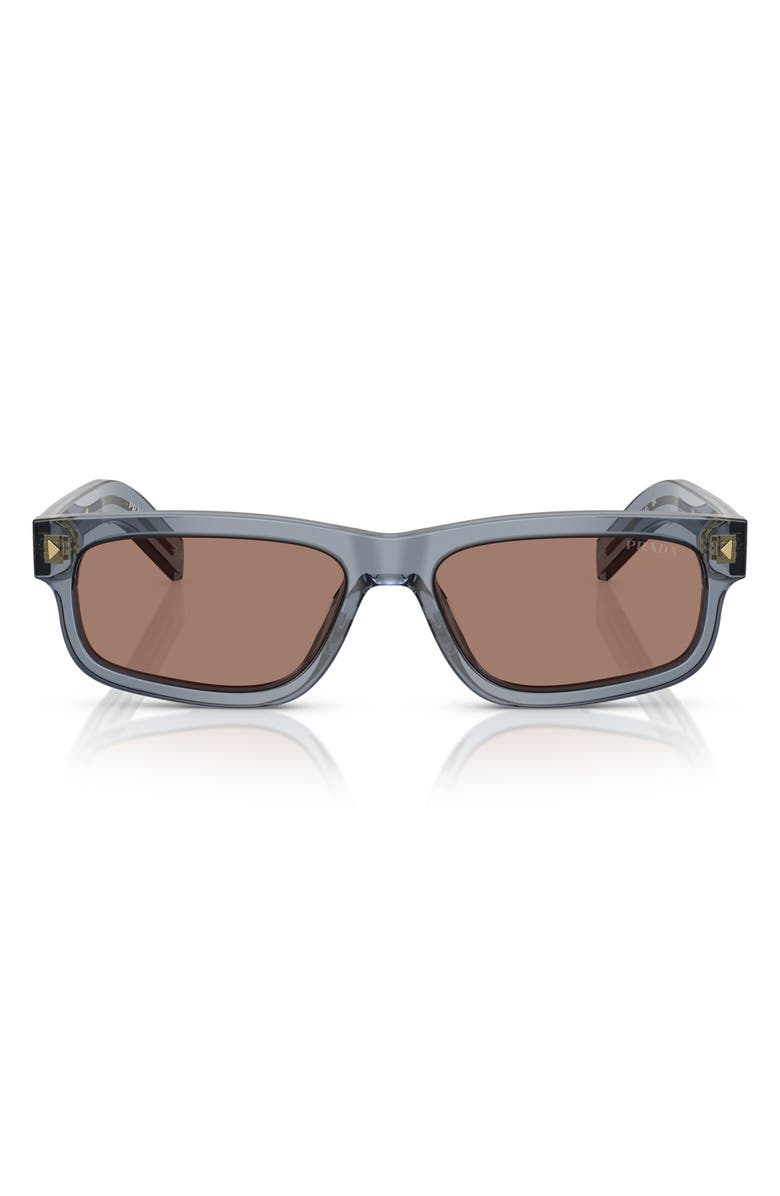 Prada 57mm Rectangular Sunglasses, Main, color, Ocean / Brown Mirror Grey