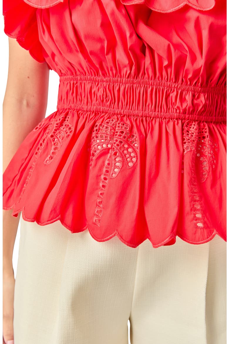Embroidered Ruffle Strapless Top, Alternate, color, RED