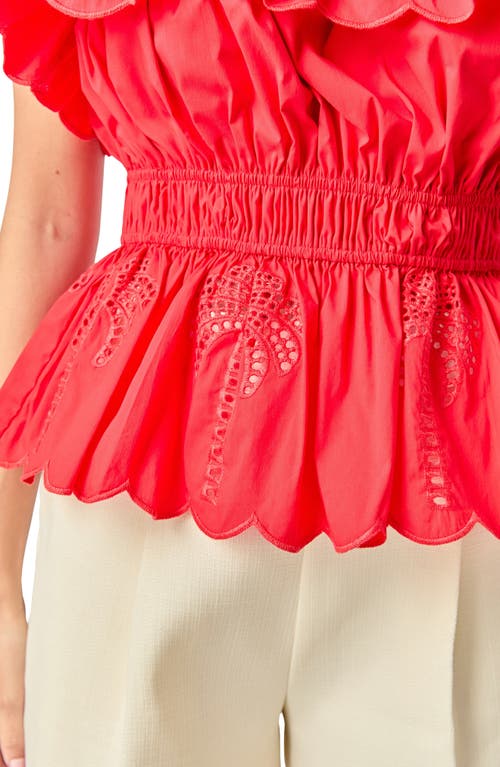 English Factory Embroidered Ruffle Strapless Top In Red
