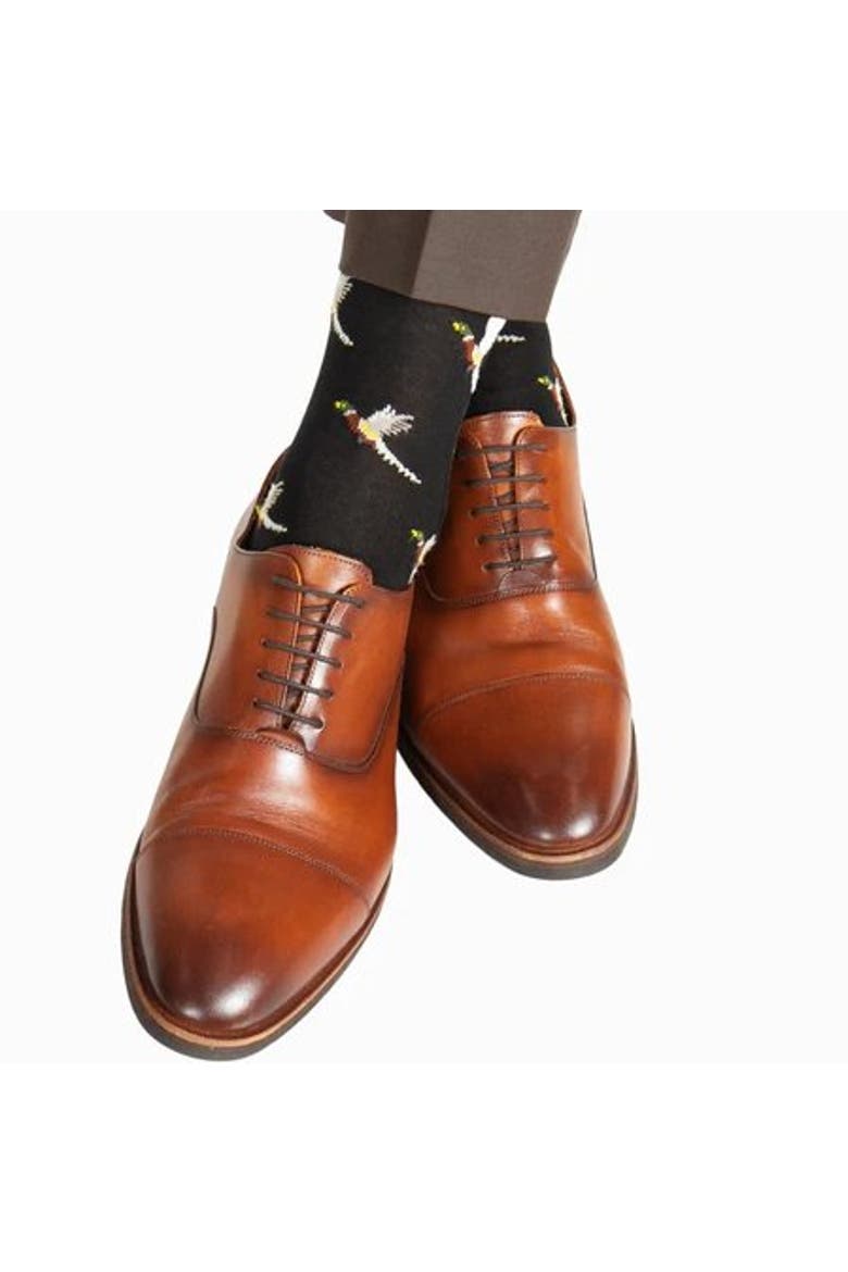Birds of a Feather Mercerized Cotton Mid-Calf Socks, Alternate, color, Black