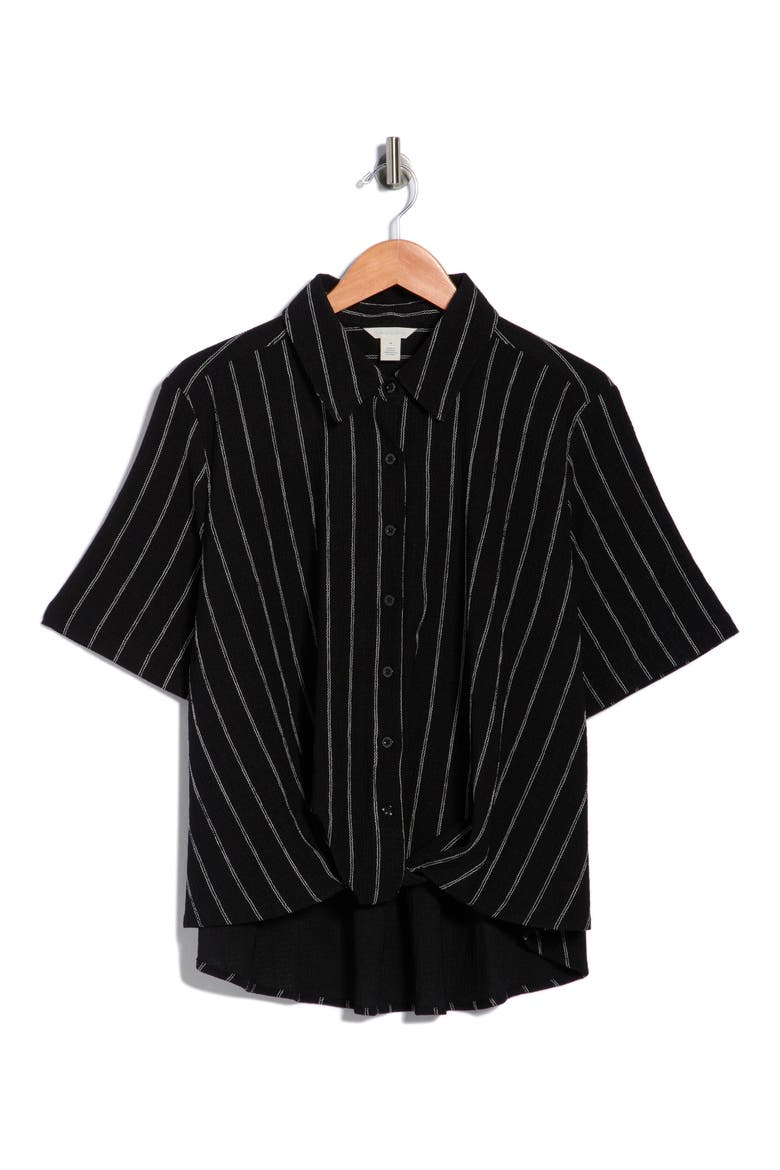 Twist Front Textured Stripe Knit Shirt, Alternate, color, BLACK- IVORY RITA STRIPE