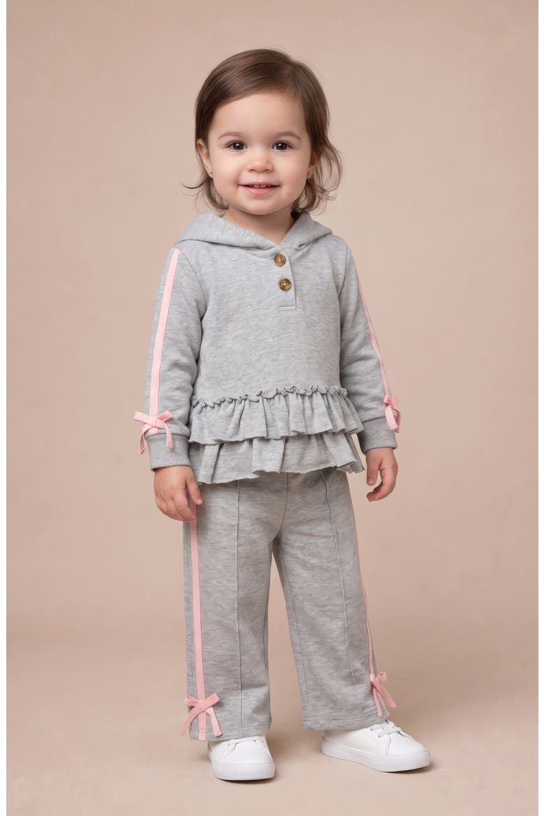 Kids' Ruffle Peplum Hoodie & Pants Set, Alternate, color, GREY HEATHER
