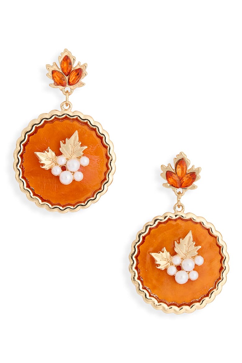 Pumpkin Pie Drop Earrings, Main, color, ORANGE MULTI- GOLD