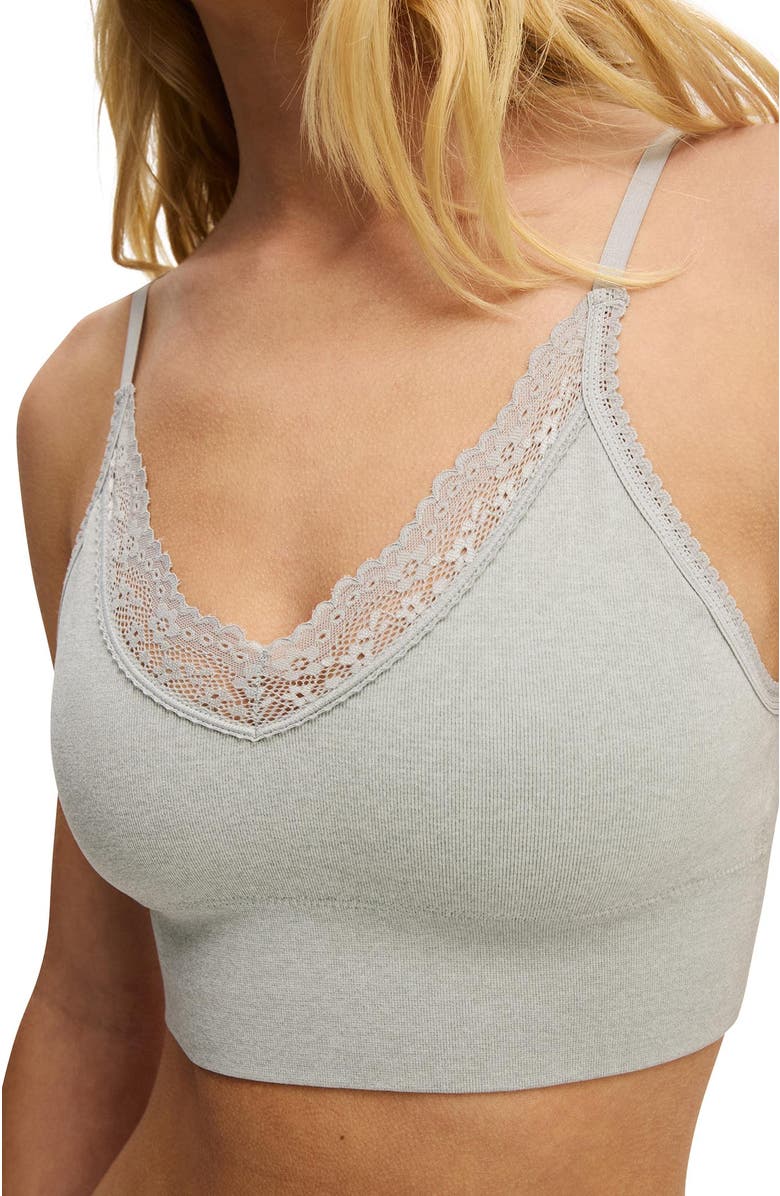 COTTON ON BODY Women's Seamless Longline Lace Trim Bralette, Alternate, color, Grey Marle