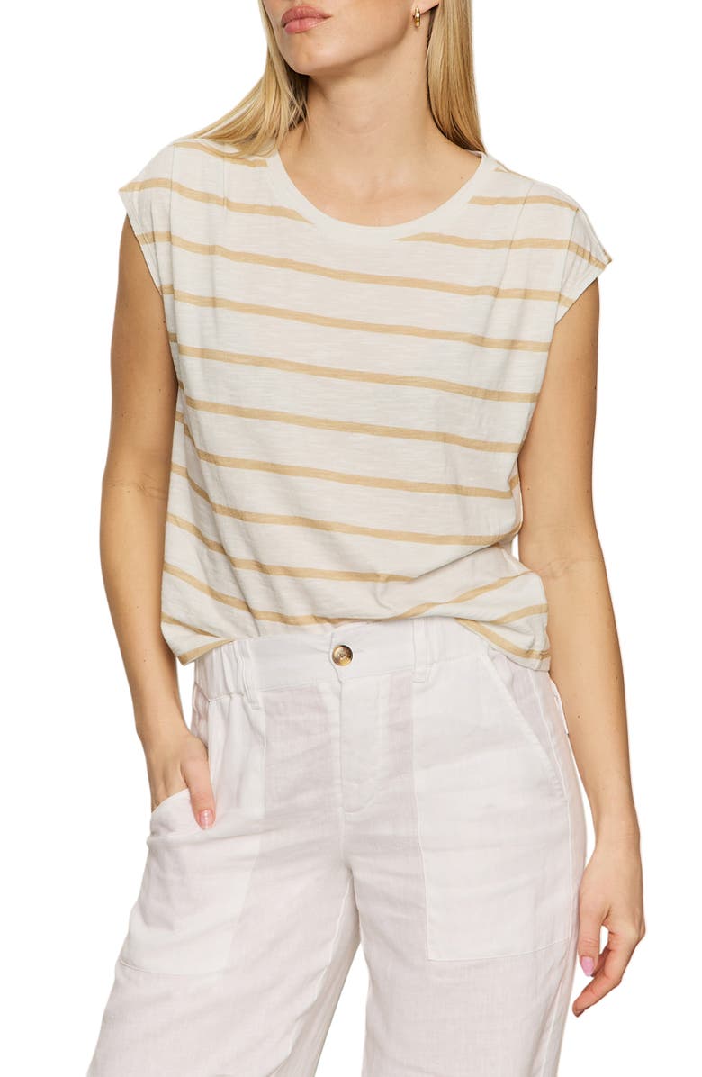 Sanctuary Pleated Stripe Muscle Tee, Main, color, Sandstone