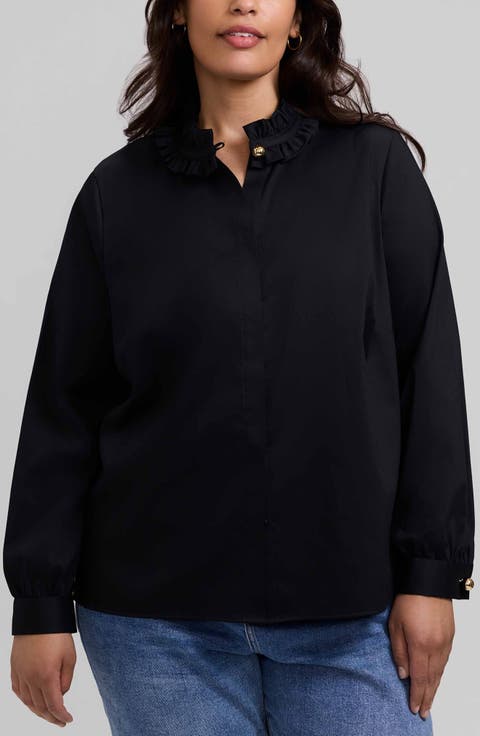 Colette Ruffle Long Sleeve Matte Sateen Shirt