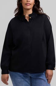 Foxcroft Colette Ruffle Long Sleeve Matte Sateen Shirt