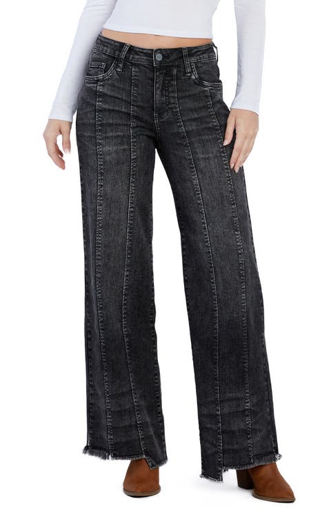 Seamed Step Hem Wide Leg Jeans