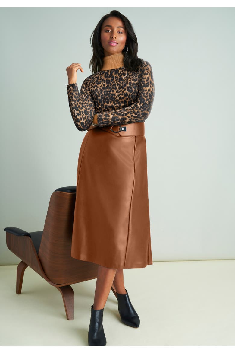 Faux Leather Midi Skirt, Alternate, color, MERLOT