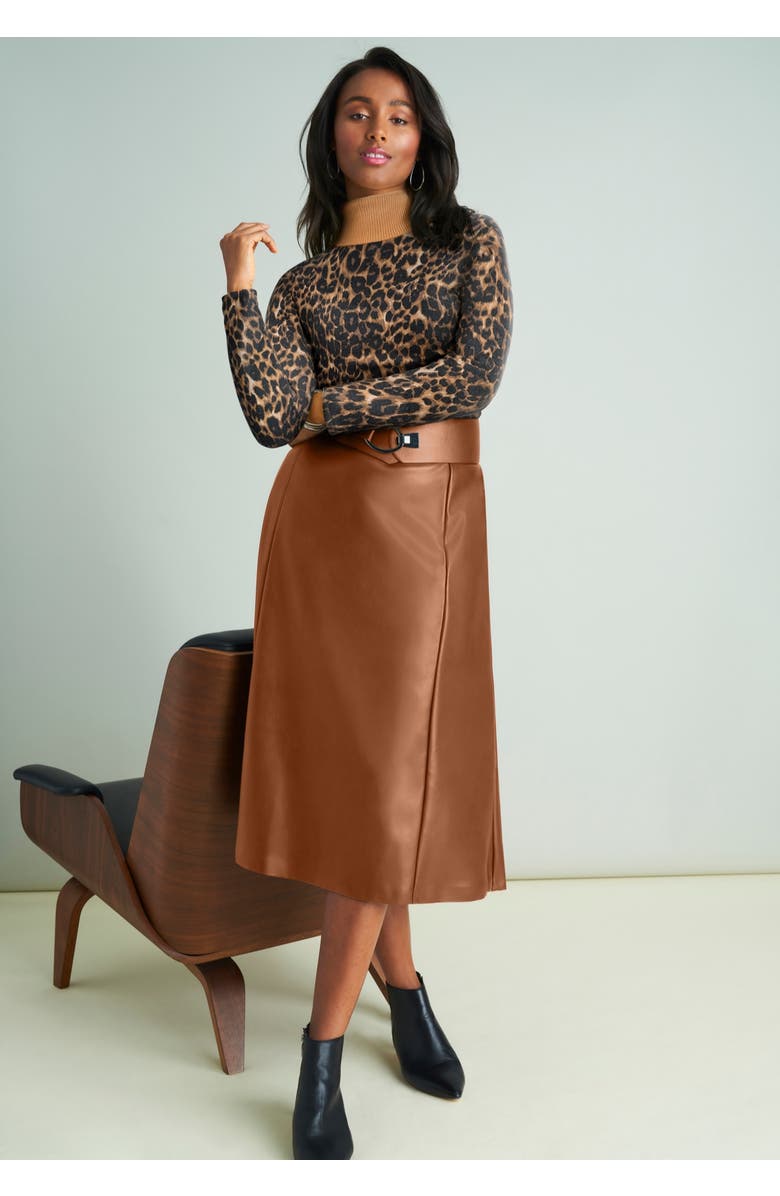 Jessica London Faux Leather Midi Skirt, Alternate, color, Black