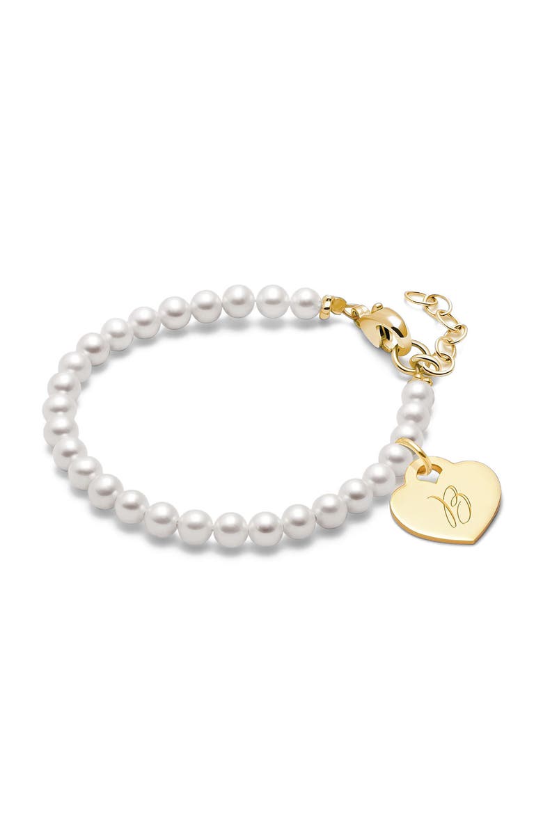 Tiny Blessings 14K Gold 4mm Cultured Pearls & Engraved Initial 6.25" Bracelet, Main, color, 
