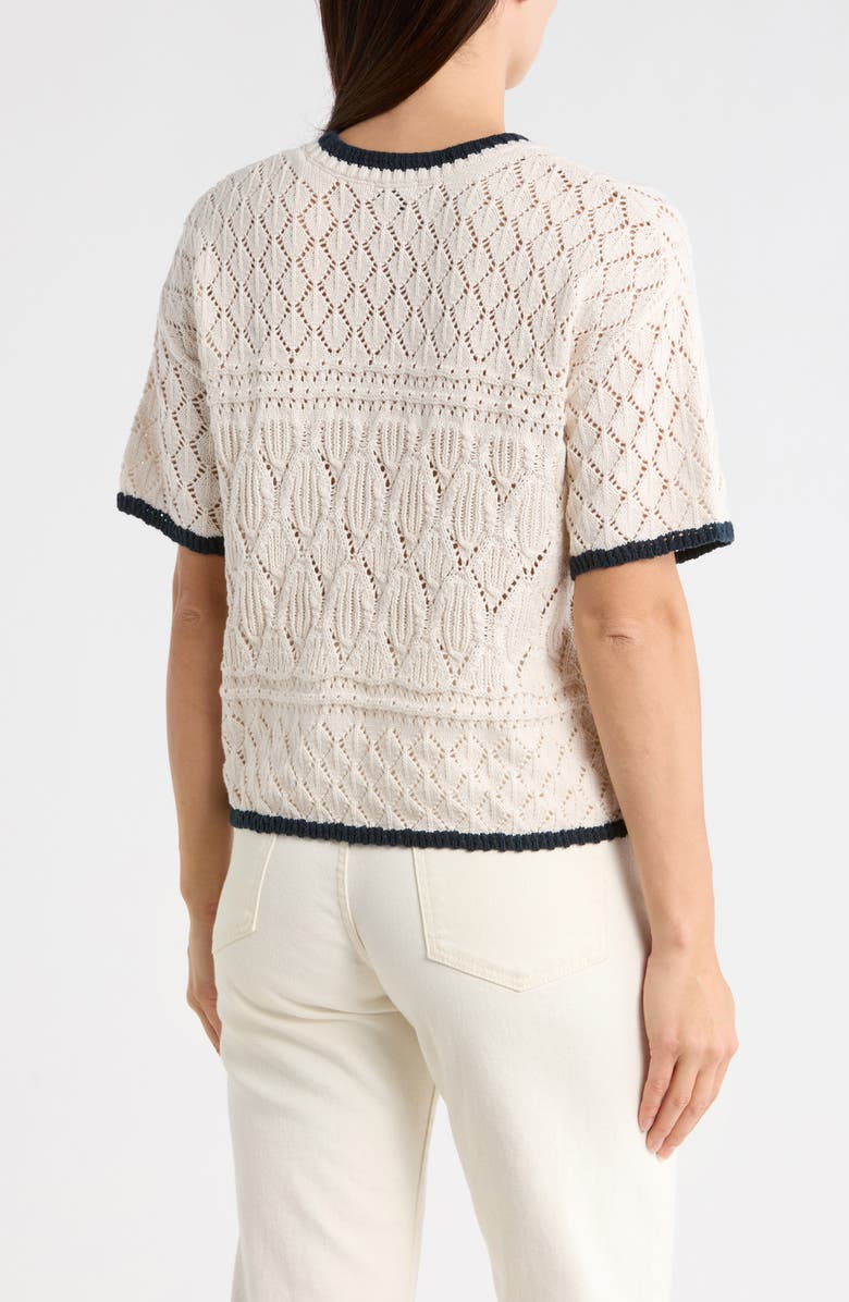 Splendid Honore Tipped Short Sleeve Cotton Sweater, Alternate, color, Navy Blue/ Moonstone