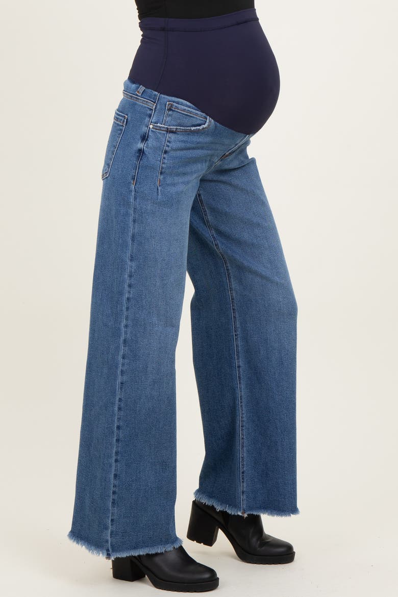 Fray Hem Wide Leg Maternity Jeans, Alternate, color, Navy Blue