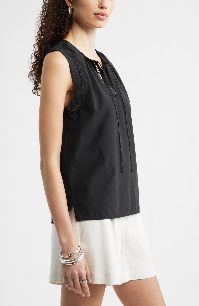 Nordstrom Lace Inset Tie Front Top, Alternate, color, Black