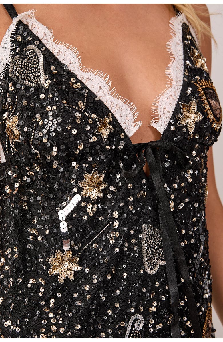 NASTY GAL Tattoo Heart Lace Trim Mini Dress, Alternate, color, Black