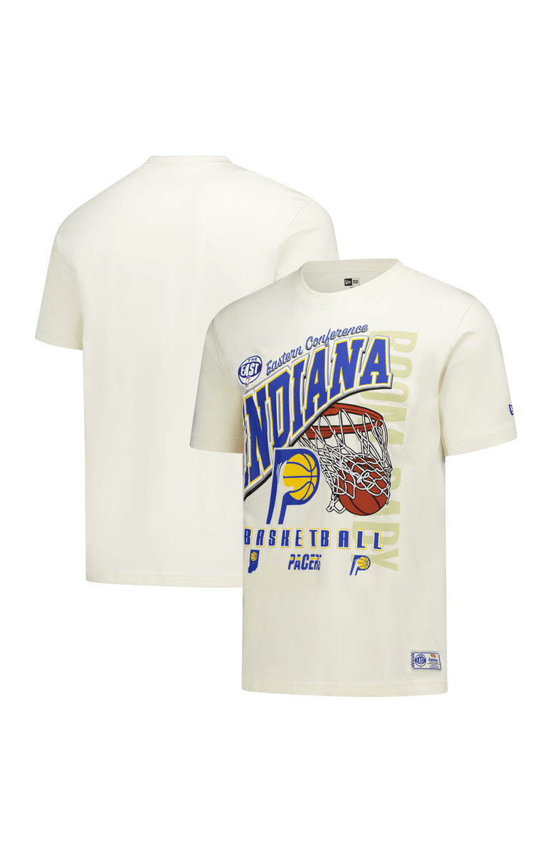 New Era Men's New Era Cream Indiana Pacers Oversized City Edition Remix Vintage T-Shirt, Main, color, Cream