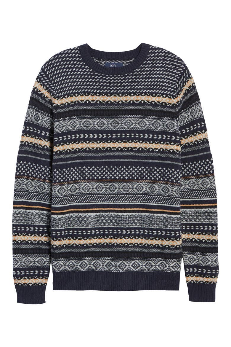 Fair Isle Crewneck Sweater, Alternate, color, NAVY JACQUARD