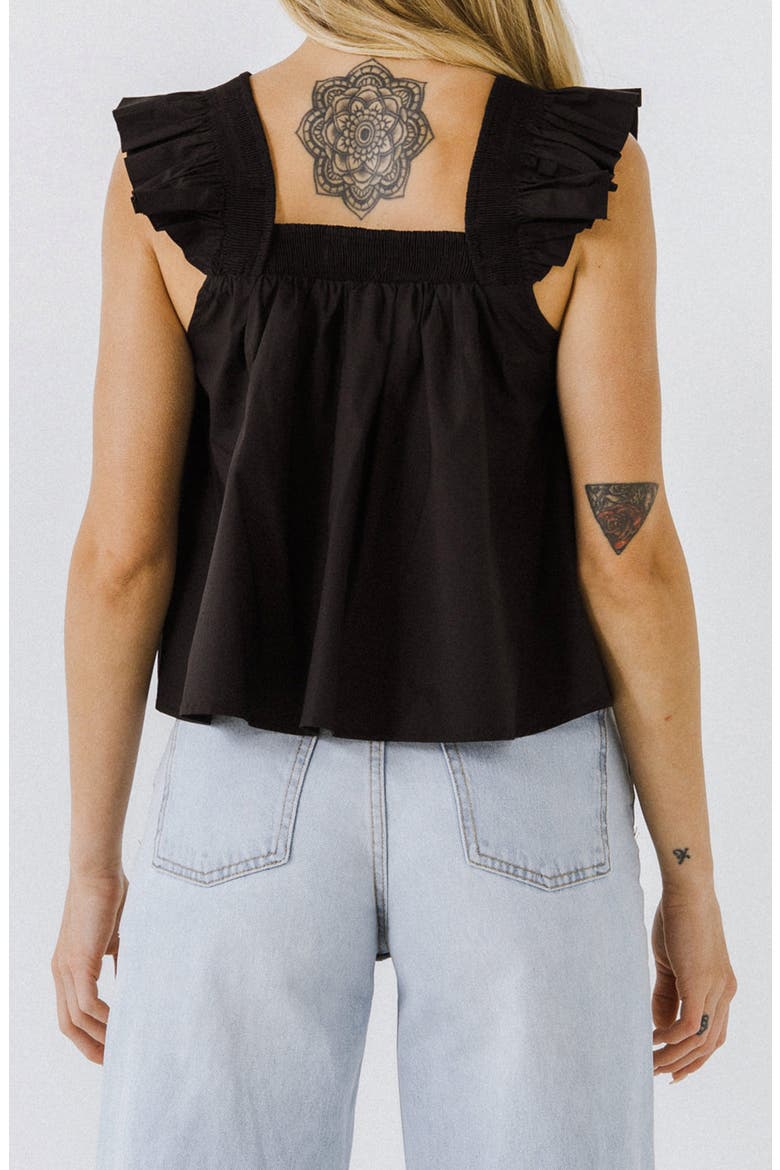 Ruffle Detail Cotton Tank, Alternate, color, BLACK