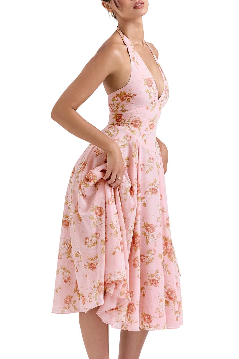 Solada Floral Halter Midi Sundress, Alternate, color, VINTAGE ROSE PRINT