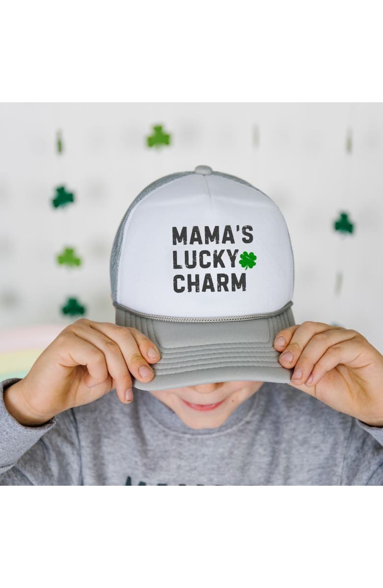 Sweet Wink Mama's Lucky Charm St. Patrick's Day Trucker Hat, Alternate, color, Gray/White