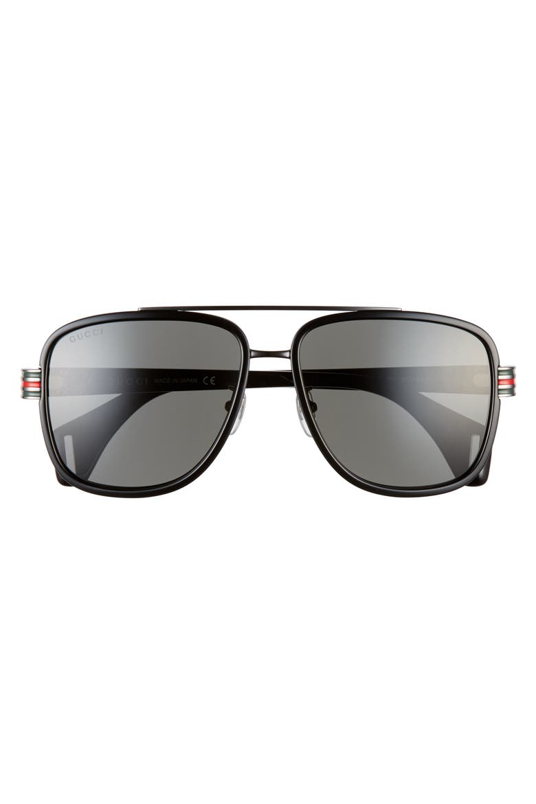 58mm Square Aviator Sunglasses, Main, color, BLACK/ GREY
