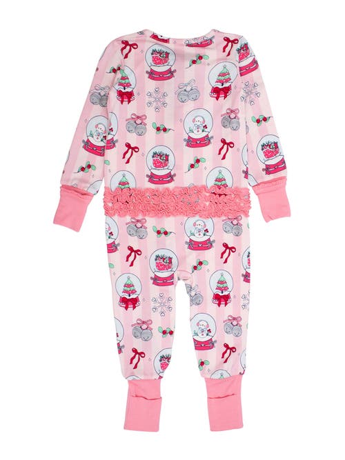 Rufflebutts Girls Softsnooze Holiday Convertible Ruffle One Piece Pajama In Pink