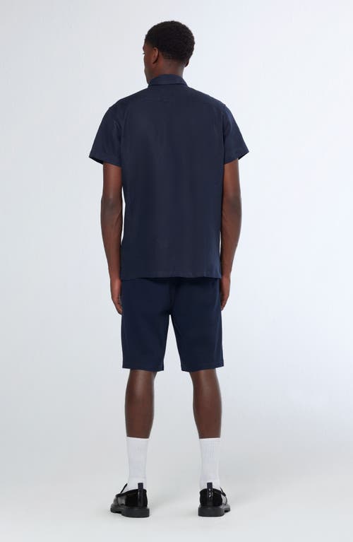 Scotch & Soda Core Solid Short Sleeve Button-up Shirt In Night