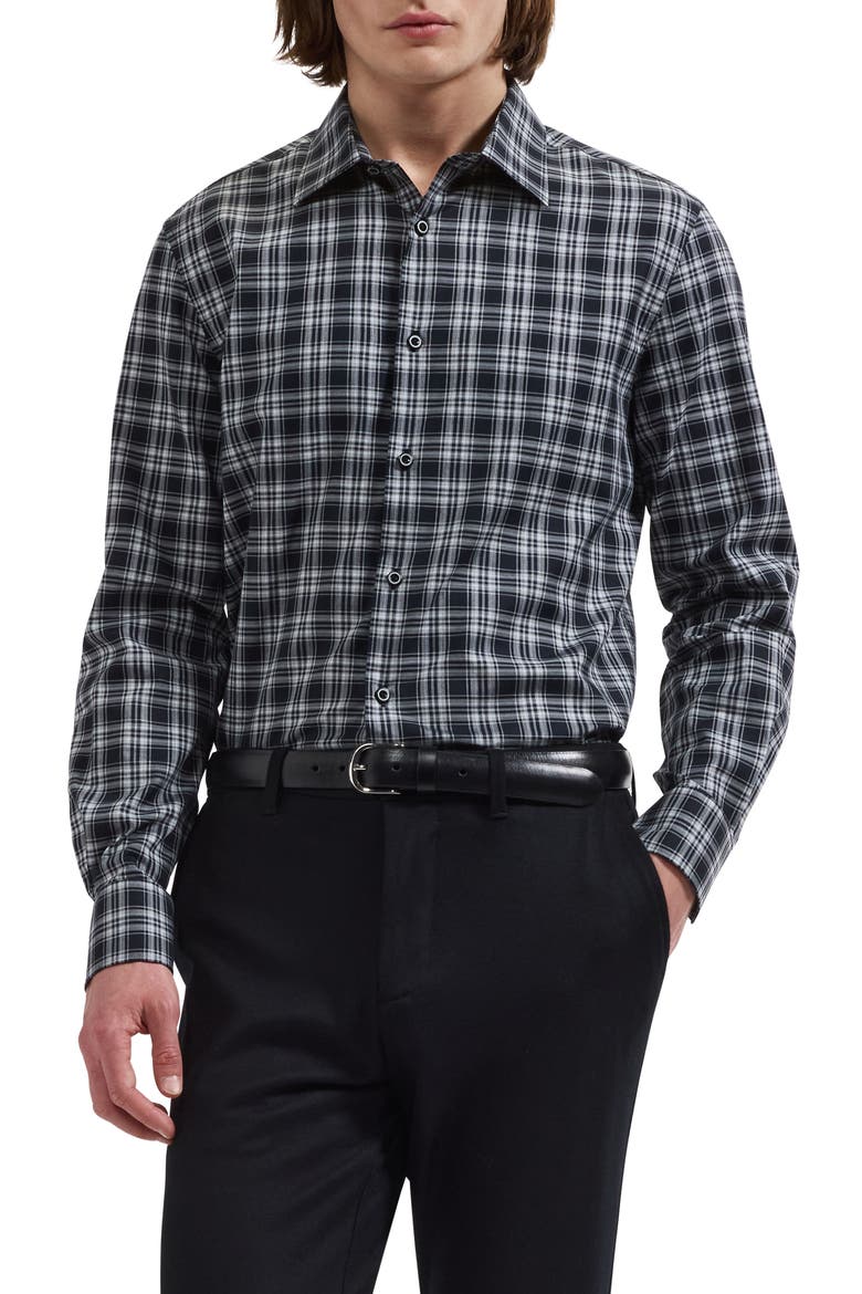 Julian Shaped Fit Stretch Shirt, Main, color, BLACK