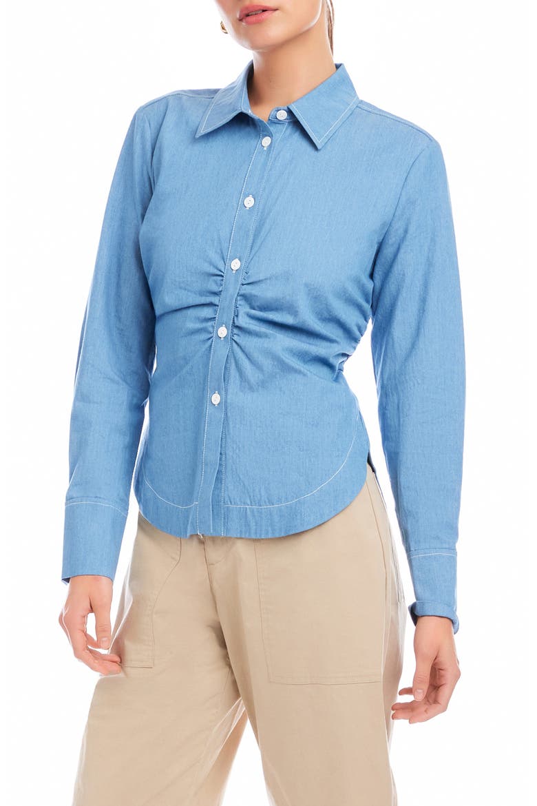 Norlyn Gathered Button-Up Chambray Shirt, Alternate, color, CHAMBRAY