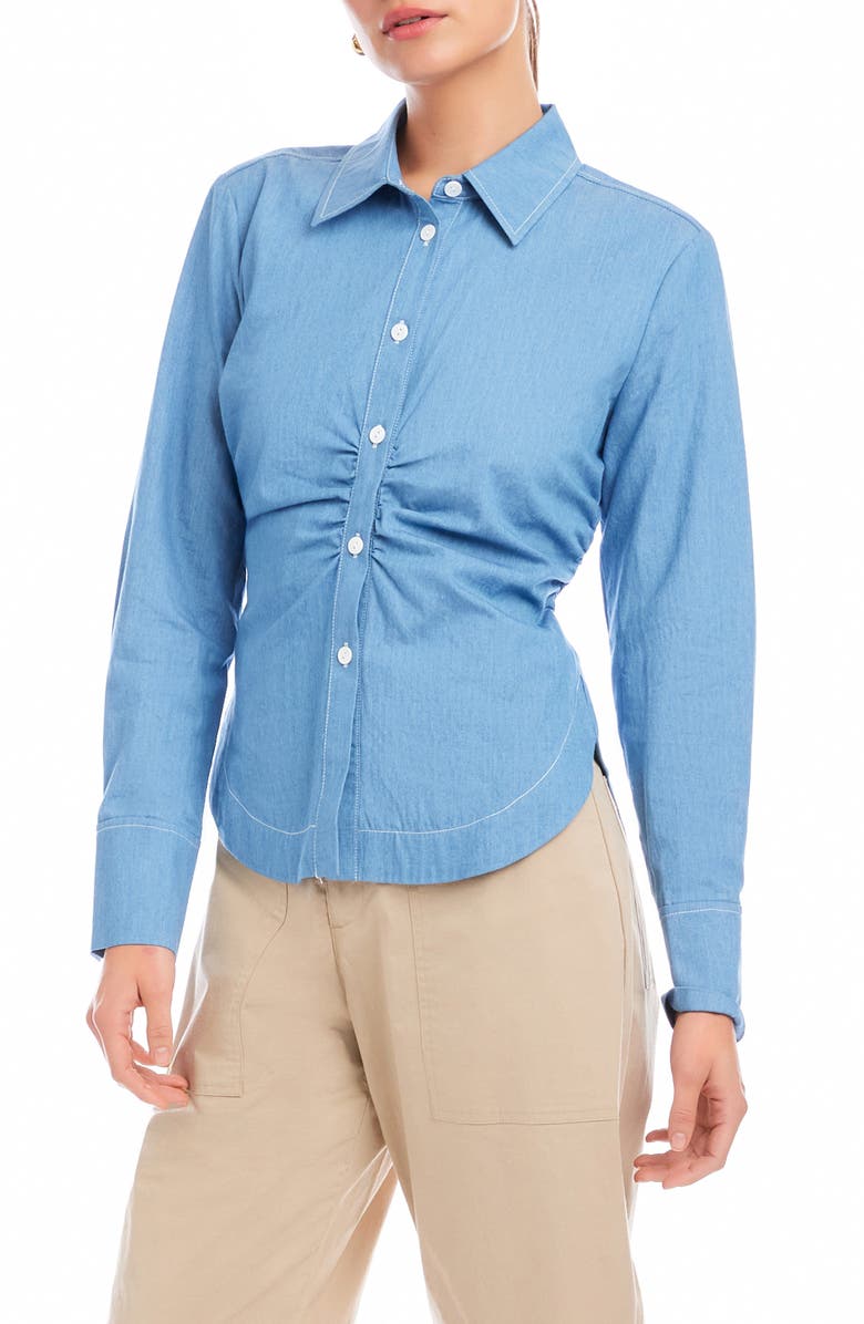 FIFTEEN TWENTY Norlyn Gathered Button-Up Chambray Shirt, Alternate, color, Chambray