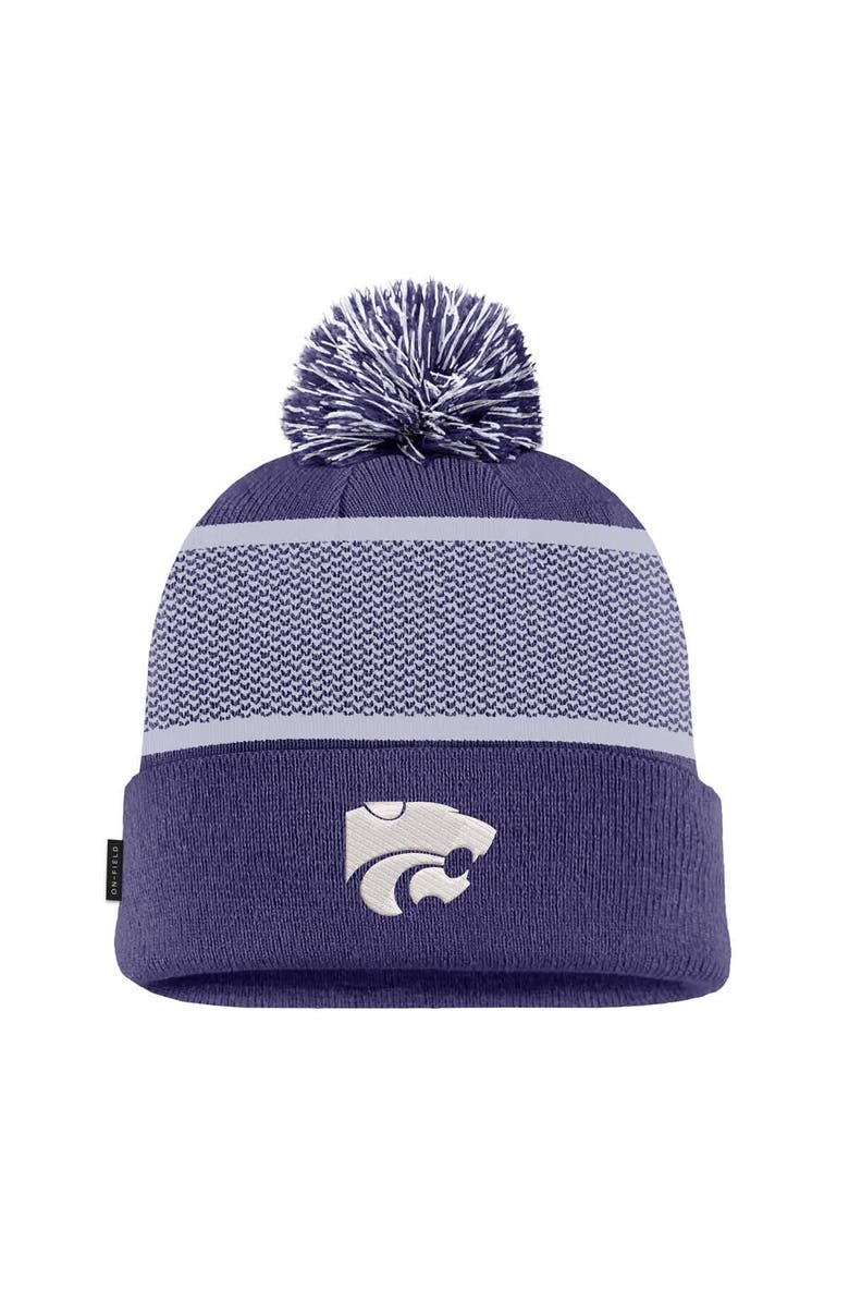 Nike Men's Nike Purple Kansas State Wildcats 2024 Sideline Peak Cuffed Knit Hat with Pom, Main, color, 